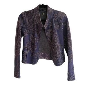 Anthropologie Knitted & Knotted Jacquard Open Front Blazer Jacket Indigo XS